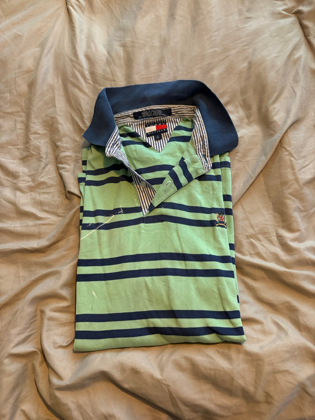 Tommy Hilfiger Polo - Groen/Blauw Gestreepte Polo, Ophalen of Verzenden, Gedragen, Maat 52/54 (L), Groen