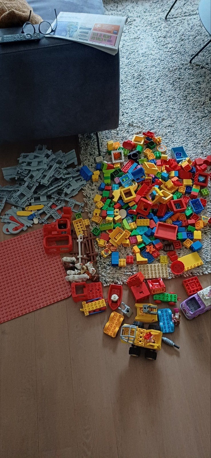 Partij Duplo met grondplaat en complete trein en rails., Ophalen, Gebruikt, Duplo, Losse stenen