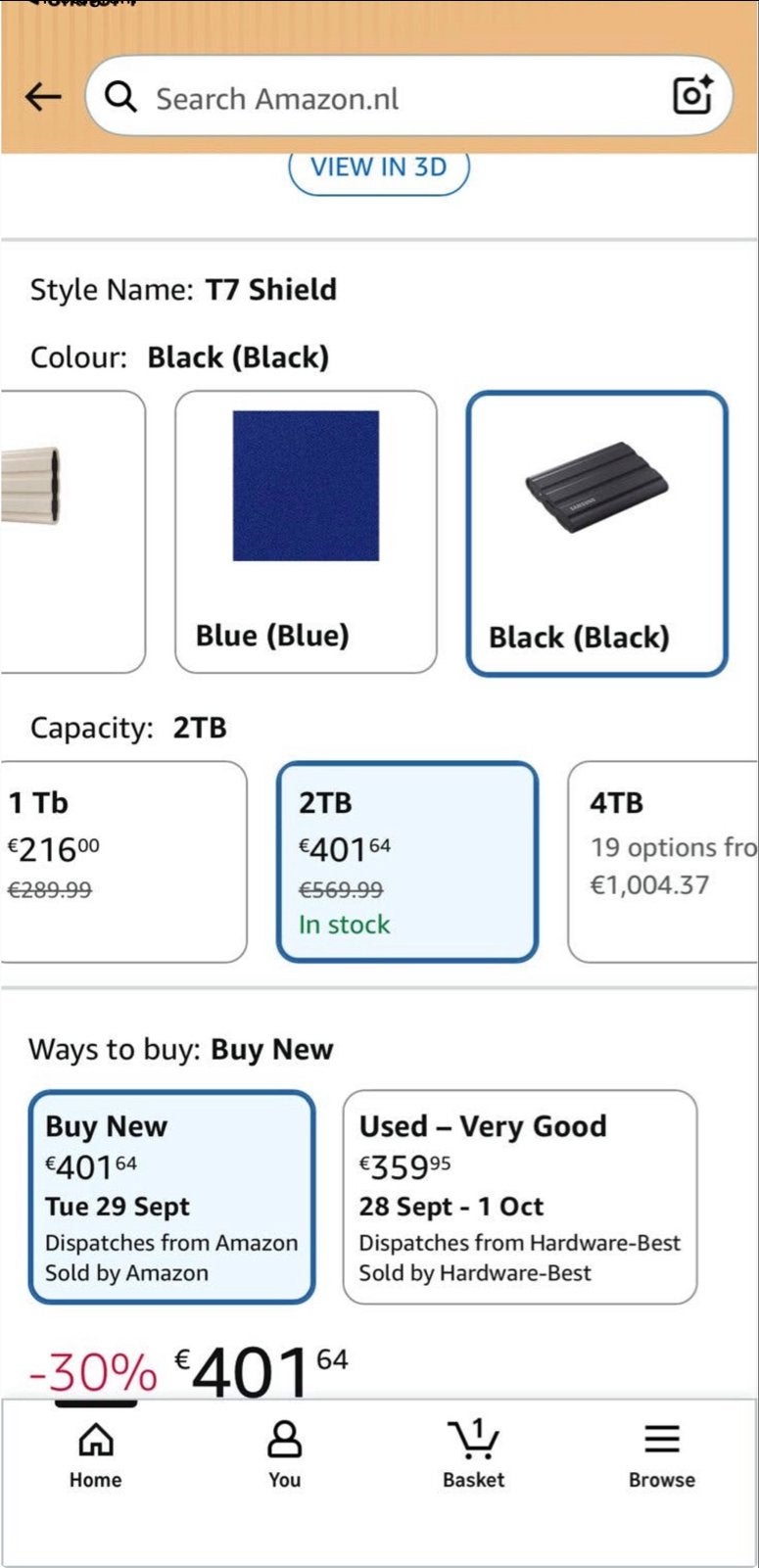 Samsung T7 Shield 2TB Externe SSD Zwart, Server, SSD, Ophalen of Verzenden, Zo goed als nieuw