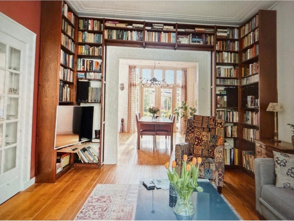 Kersenhouten Boekenkast voor en suite doorgang, Ophalen, Met plank(en), Gebruikt, 200 cm of meer
