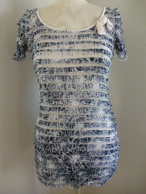 Pescara t- shirt wit met blauwe bloemen maat M, Maat 38/40 (M), Wit, Enjoy, Ophalen of Verzenden