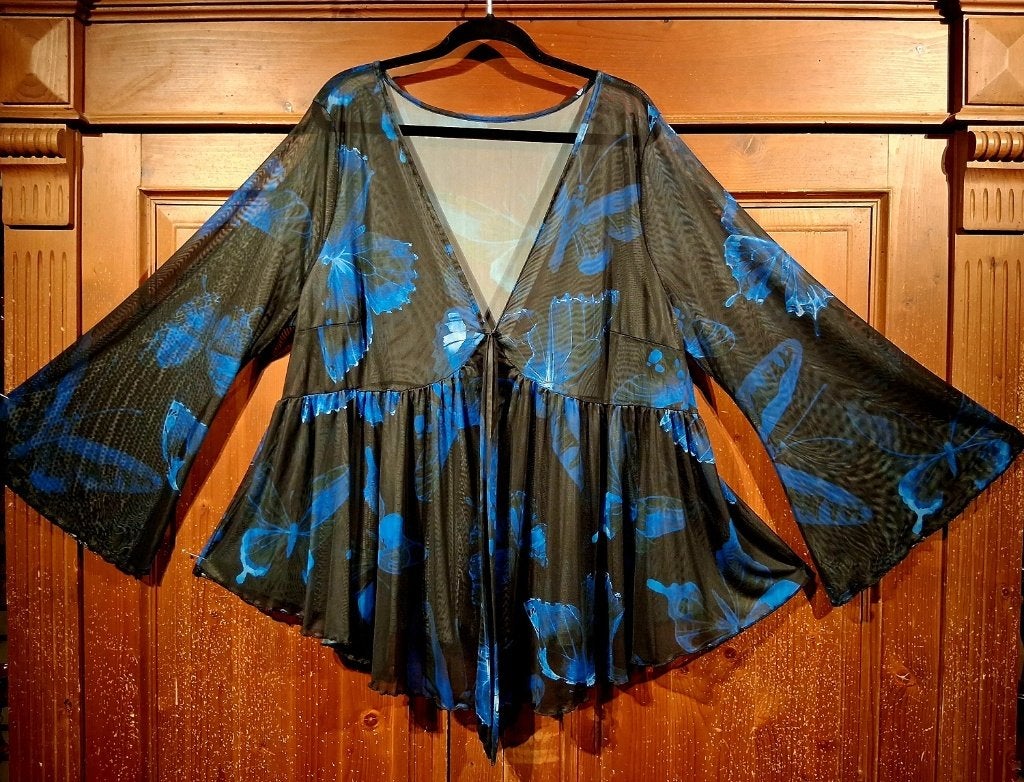 zwart tuniekje blauwe bloemen 50-52, Verzenden, Nieuw, Zwart, Blouse of Tuniek