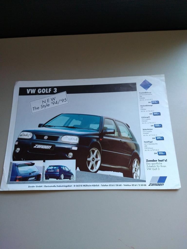 Zender Tuning Brochure VW Golf 3 - The Style '94/'95, Ophalen of Verzenden, Gelezen, Volkswagen, Hintermeier