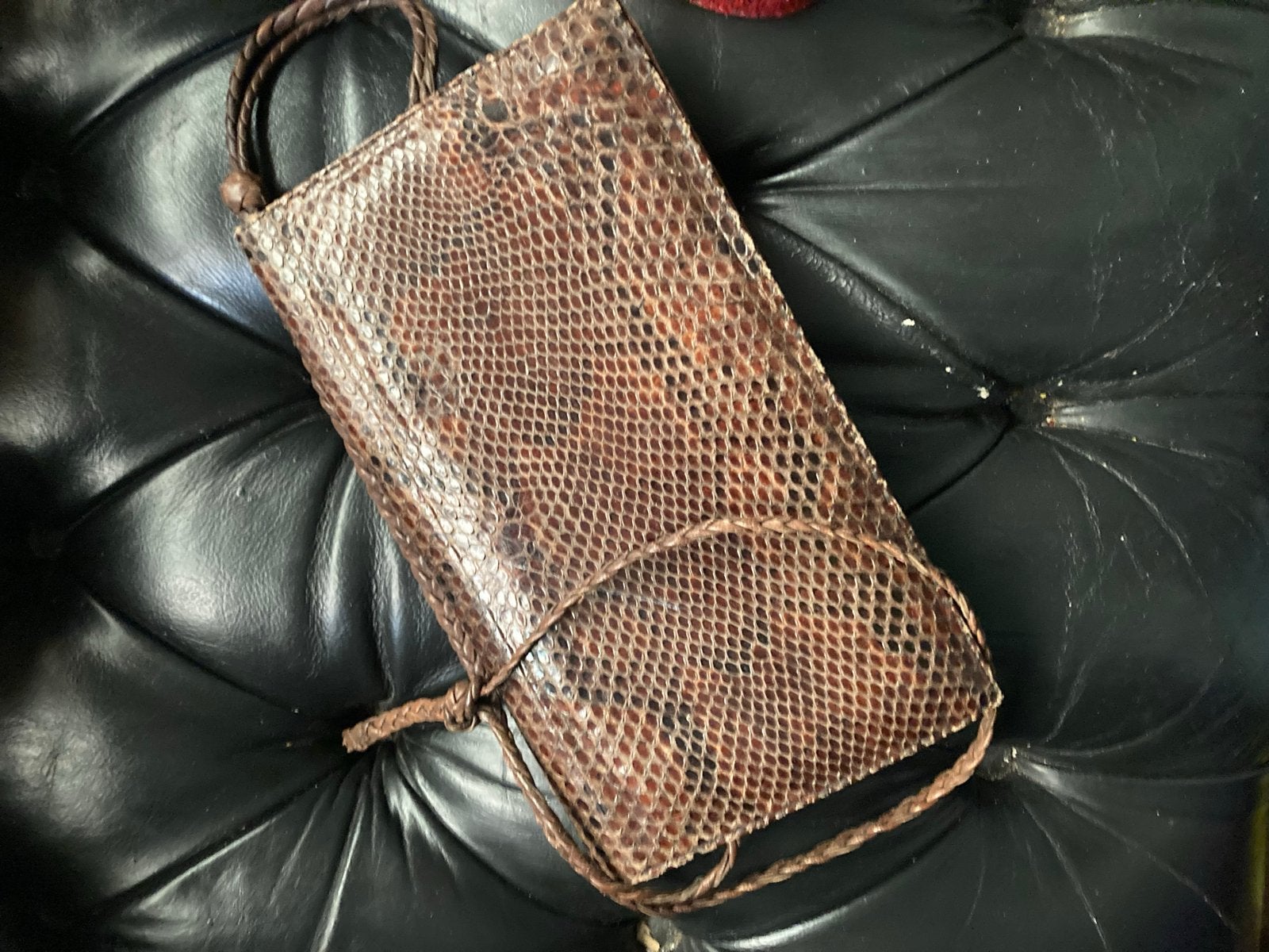 Vintage Slangenprint Clutch/Avondtasje, Ophalen of Verzenden, Gebruikt, Bruin, Avondtasje