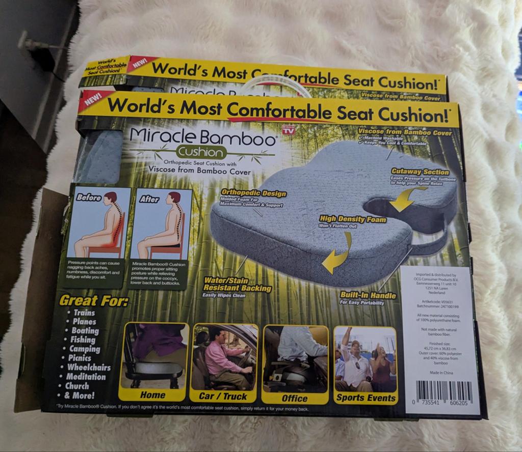 2 Miracle Bamboo Orthopedisch Zitkussens - Nieuw, Ophalen, Nieuw, Grijs, Textiel
