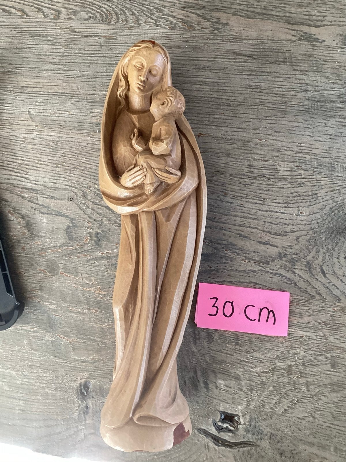 Houten beeld Maria met kind - 30 cm, Antiek en Kunst, Ophalen of Verzenden, Handgemaakt, 20 - 50 cm, Beeld