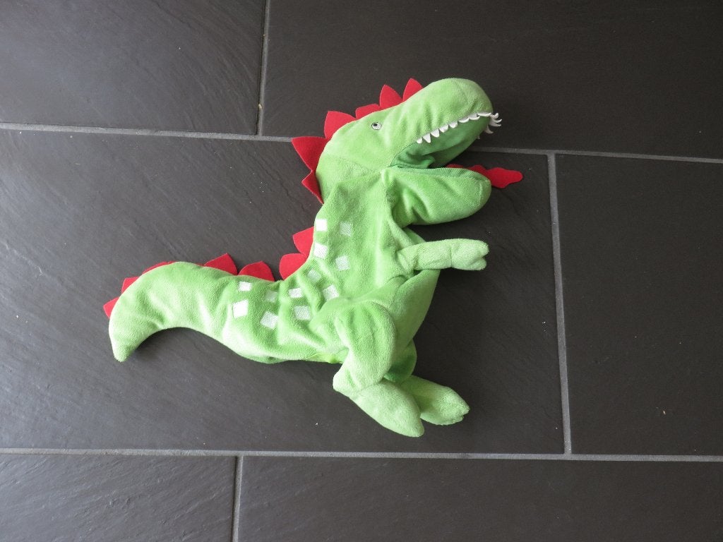 Handpop draak dino, ca 43cm groot. Mooi zacht materiaal, Ophalen of Verzenden, Zo goed als nieuw, Ontdekken