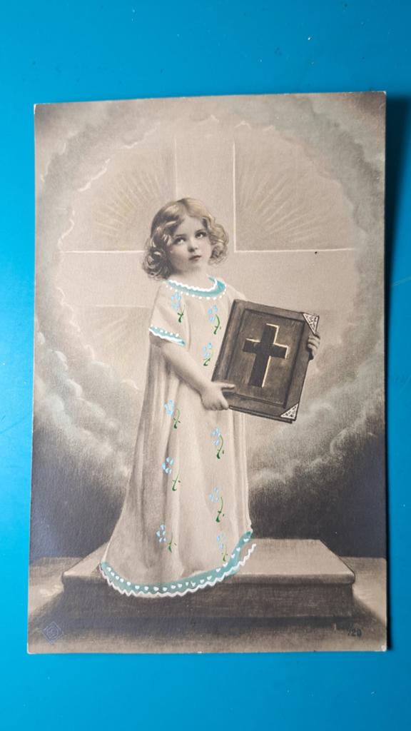 Kind meisje met bijbel, engeltje,, Ophalen of Verzenden, Voor 1920, Ongelopen