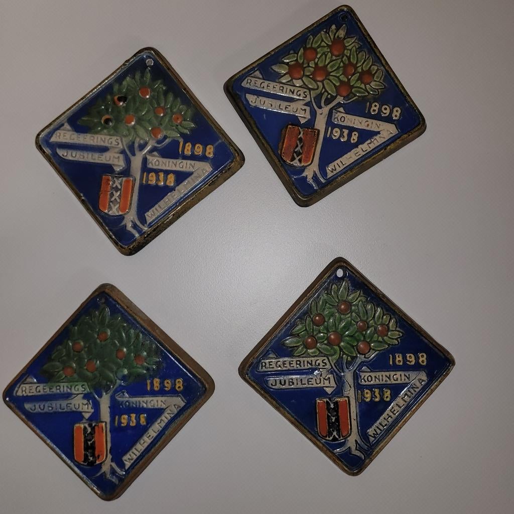 4 x Jubileumtegel Koningin Wilhelmina 1898-1938 Goedewaagen, Ophalen of Verzenden
