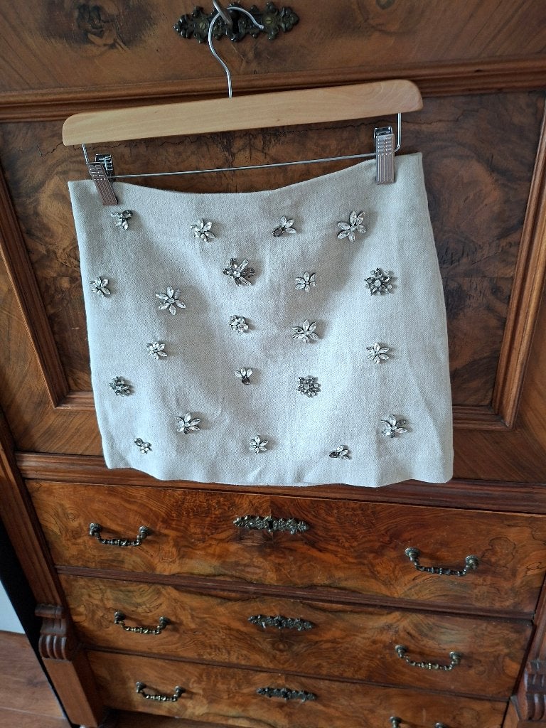 Zara beige minirok met stras S, Ophalen of Verzenden, Zo goed als nieuw, Maat 36 (S), Boven de knie