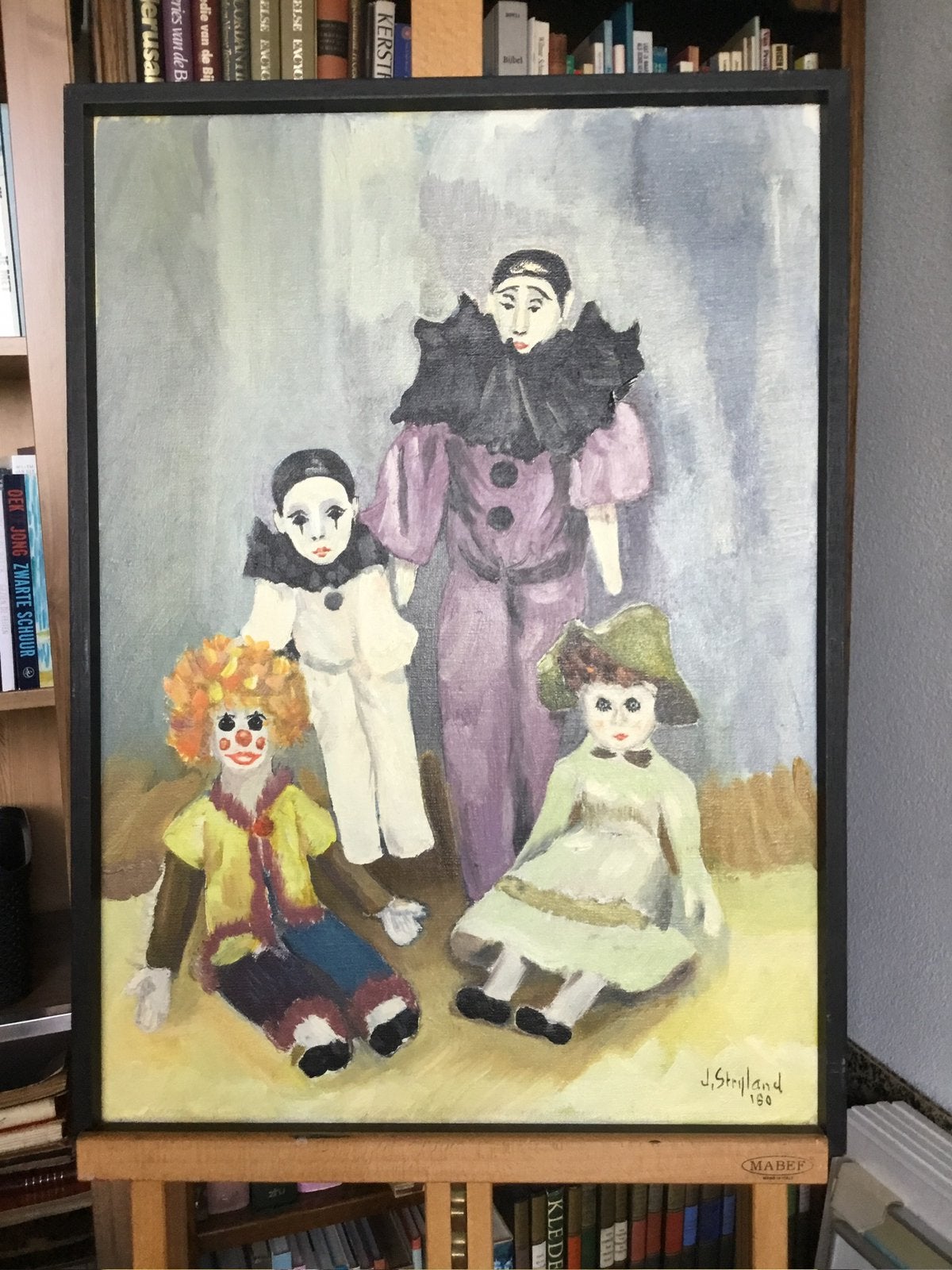 Olieverfschilderij van tafereel pierrots, Verzenden