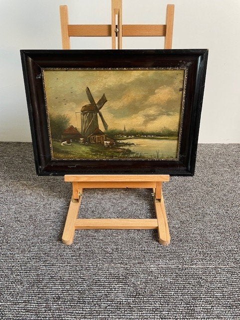Molen aan de waterkant, Paneel, Ophalen of Verzenden, Landschap, Olieverf