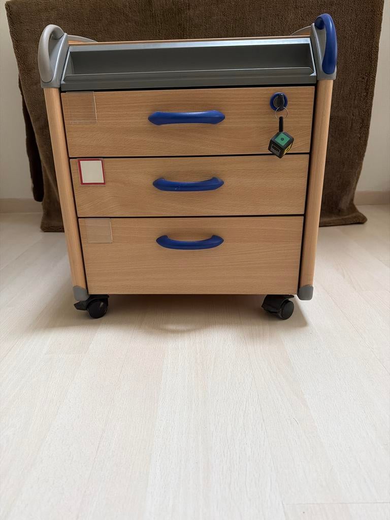 Moll Verrijdbaar ladeblok met 3 laden en slot, Huis en Inrichting, Kasten | Ladekasten, Ophalen, Minder dan 50 cm, Zo goed als nieuw
