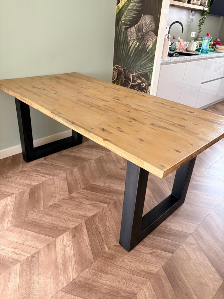 Eettafel mangohout met zwart staal, Huis en Inrichting, Tafels | Eettafels, Ophalen, Overige materialen, 50 tot 100 cm, Zo goed als nieuw