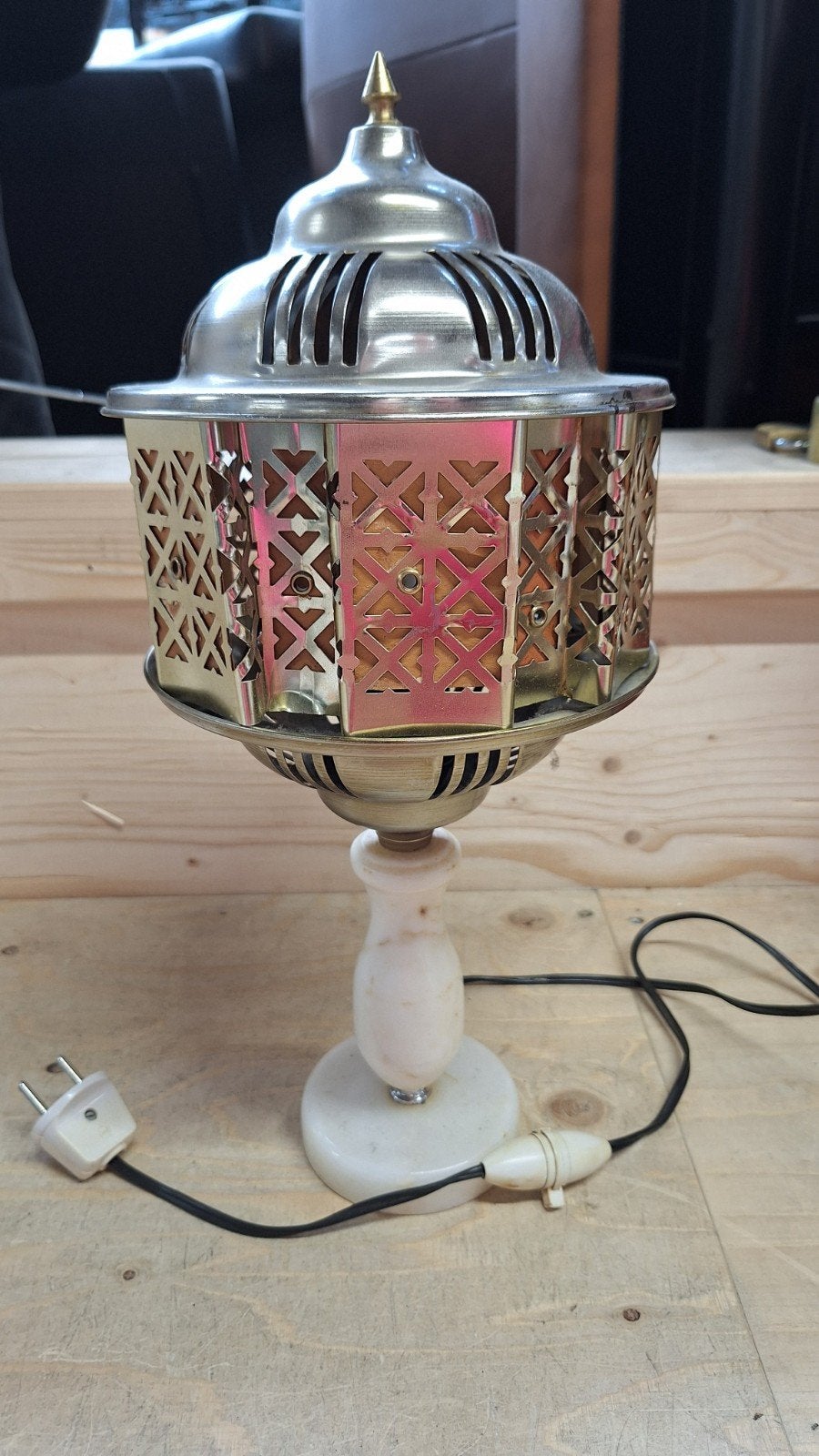 Vintage Marmeren Tafellamp - Werkend, Ophalen of Verzenden
