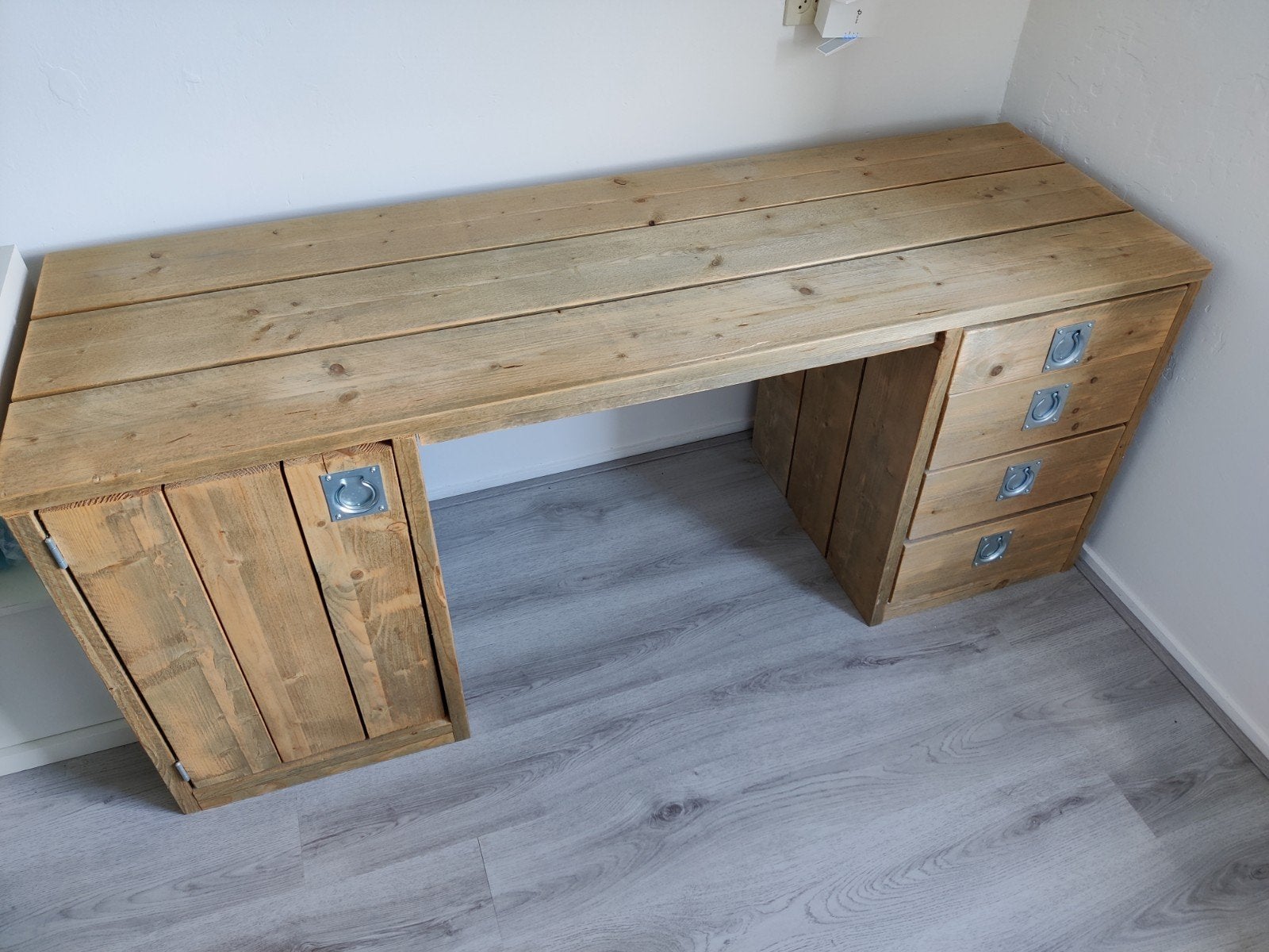 Steigerhouten bureau 180x60x75.5cm, Ophalen, Met lades, Gebruikt, Hout