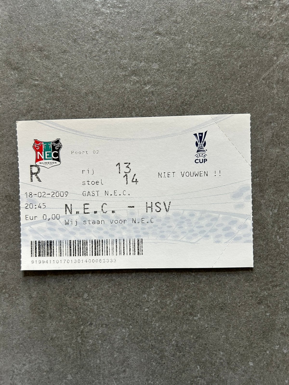 NEC - HSV ticket, Ophalen of Verzenden, Overige binnenlandse clubs, Overige typen
