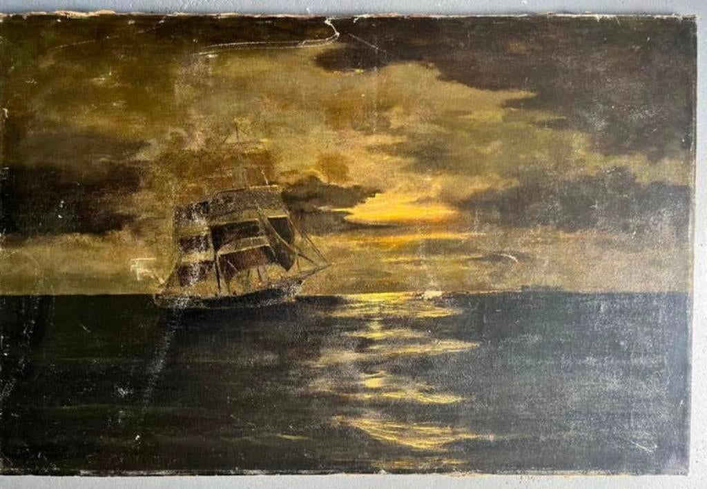 Oud antiek schilderij schepen zeezicht Otis S. Weber, Ophalen of Verzenden