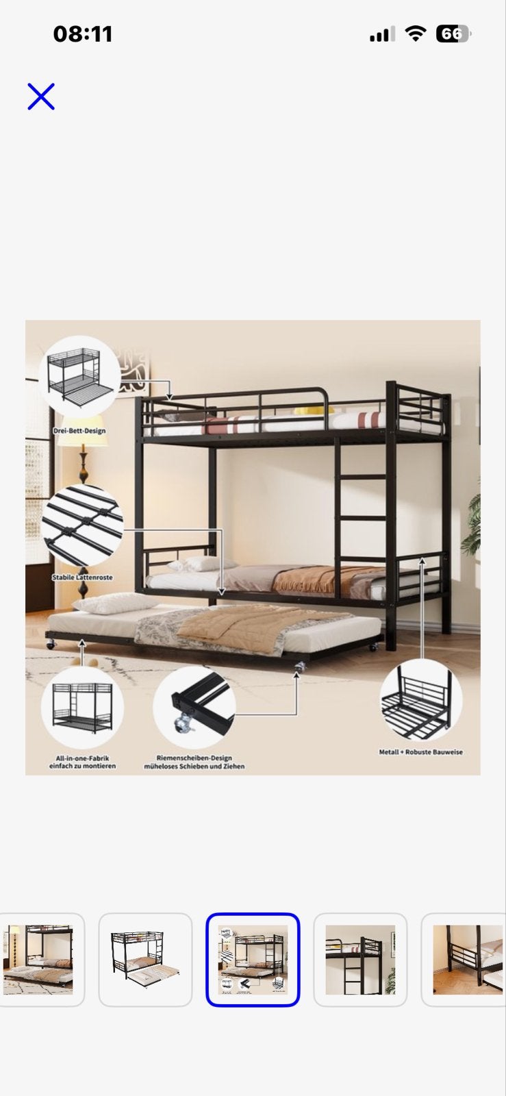 Nieuw stapelbed met uitschuifbaar onderschuifbed, Ophalen, 90 cm, 160 tot 180 cm, 200 cm