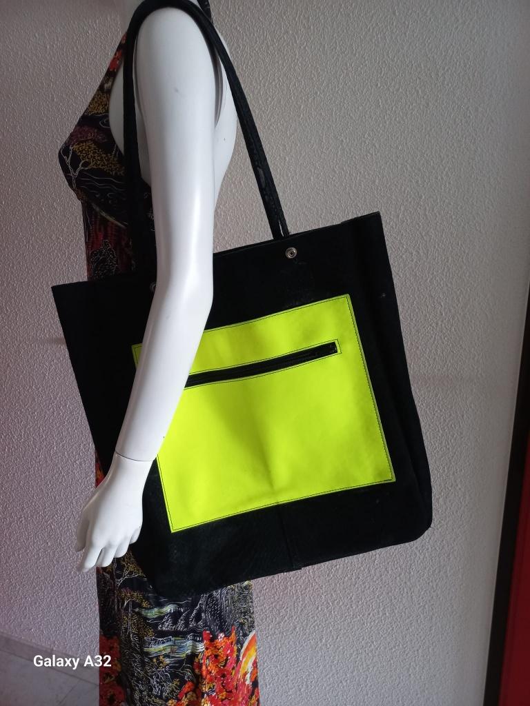 Zwart leren handtas shopper kantoortas, beige ster of fluor, Sieraden, Tassen en Uiterlijk, Tassen | Damestassen, Ophalen of Verzenden