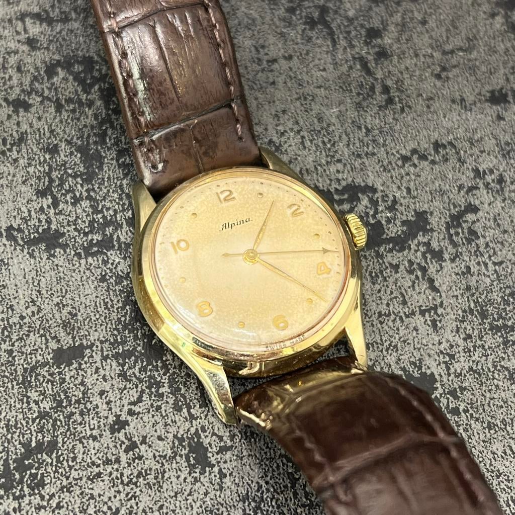 14 karaat gouden horloge Alpina model heren, Ophalen of Verzenden, Zo goed als nieuw, Goud