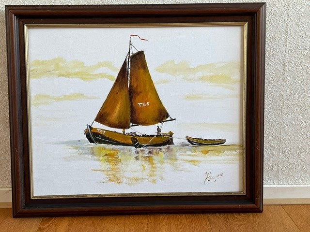 De eerste kreeften vissers van Zeeland gebr Dogger Texel 5, Maritiem / water, Doek, Ophalen of Verzenden, Gesigneerd