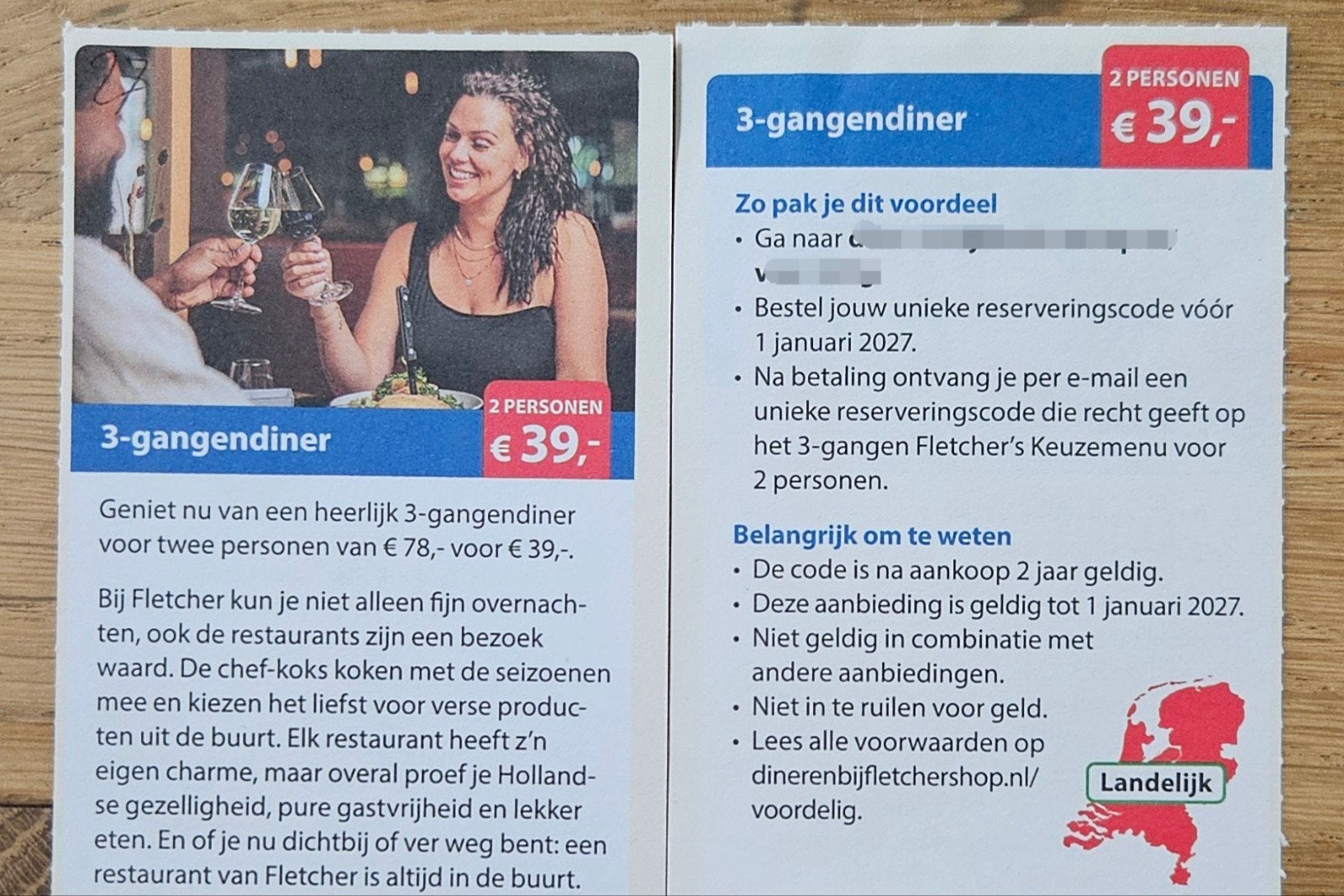 3-gangendiner Fletcher 2 personen € 39,-
