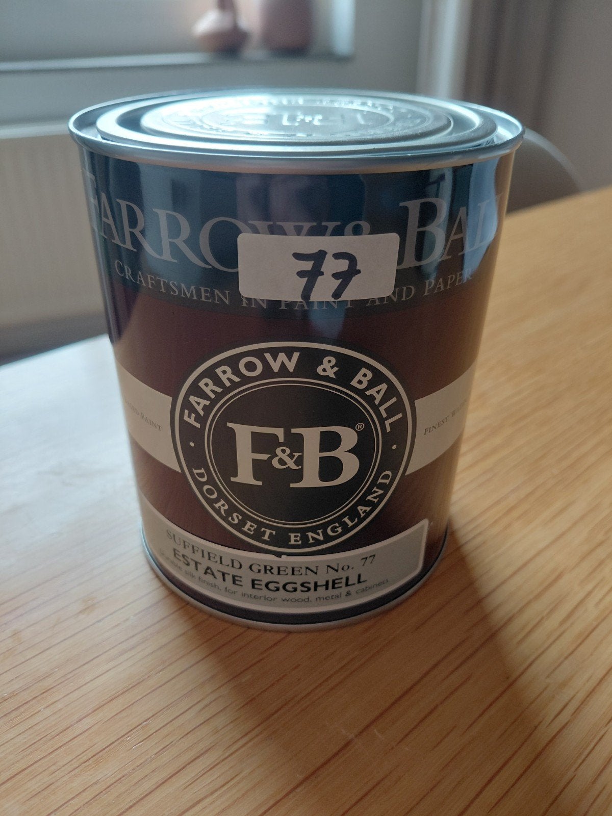 Farrow & Ball Suffield Green No. 77 Estate Eggshell 750ml, Nieuw, Ophalen of Verzenden, Verf, Minder dan 5 liter