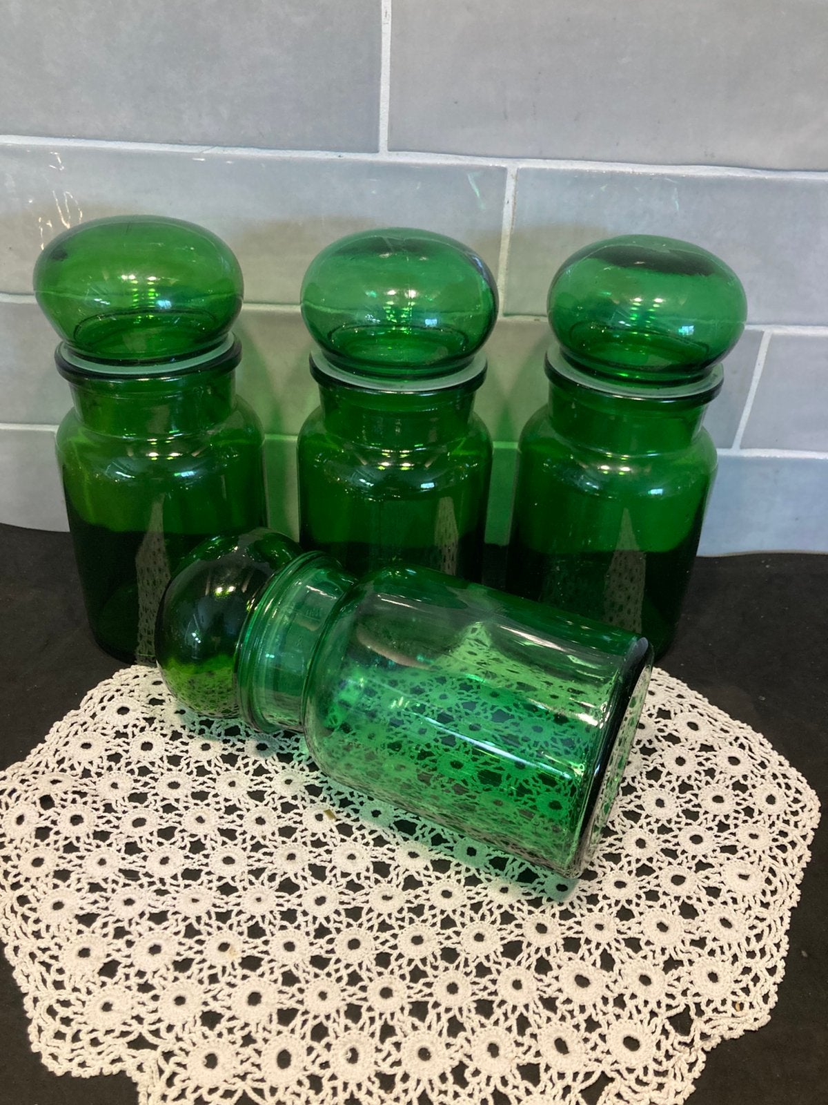 Vintage groen glazen stopfles 16,5cm (310326), Ophalen of Verzenden