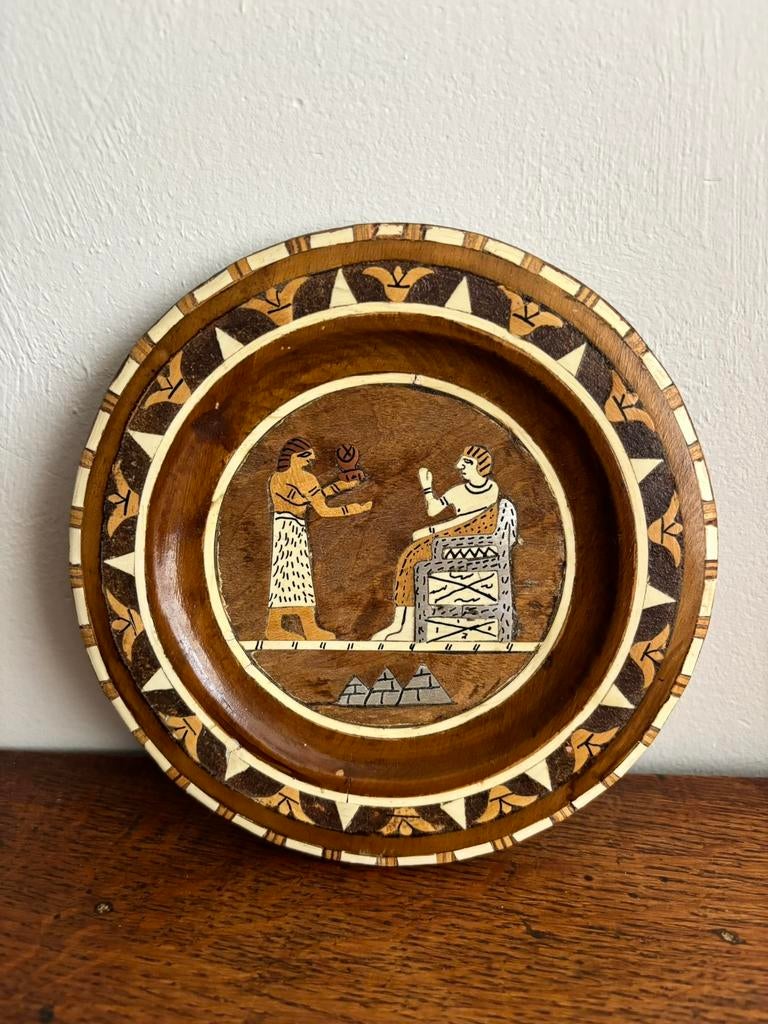 Egyptische decoratieve houten wandplaat / bord, handgemaakt, Antiek en Kunst, Ophalen of Verzenden