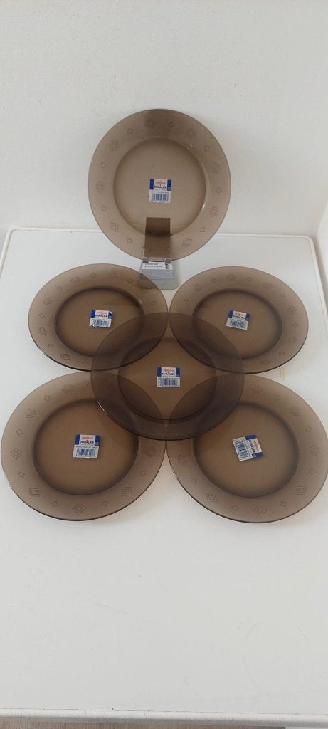 6 Vintage diner borden rookglas bruin Memphis Art Deco, Eu, Overige merken, Eu, Nieuw