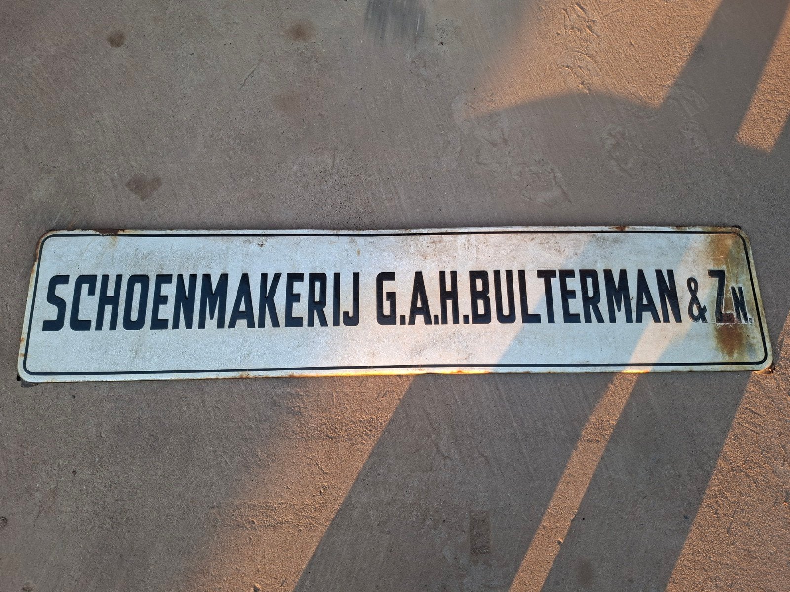 Antiek Emaille Reclamebord Schoenmakerij G.A.H. Bulterman, Verzamelen, Ophalen of Verzenden