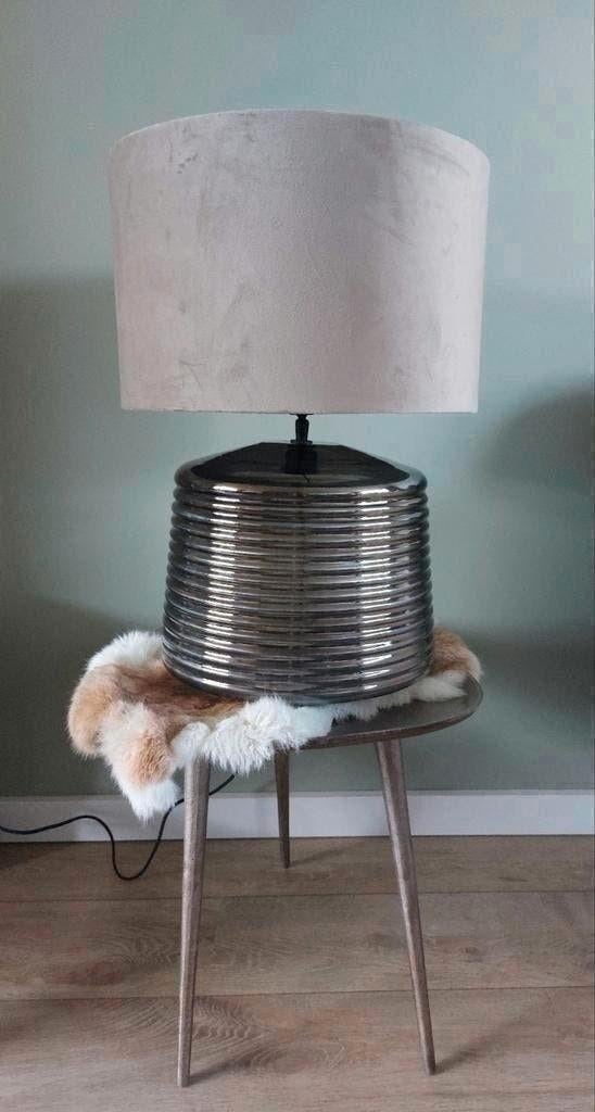 Tafellamp smokeglas hotel chique Lamp zandkleur kap Nieuw, Ophalen, Met schakelaar, Glas, Nieuw