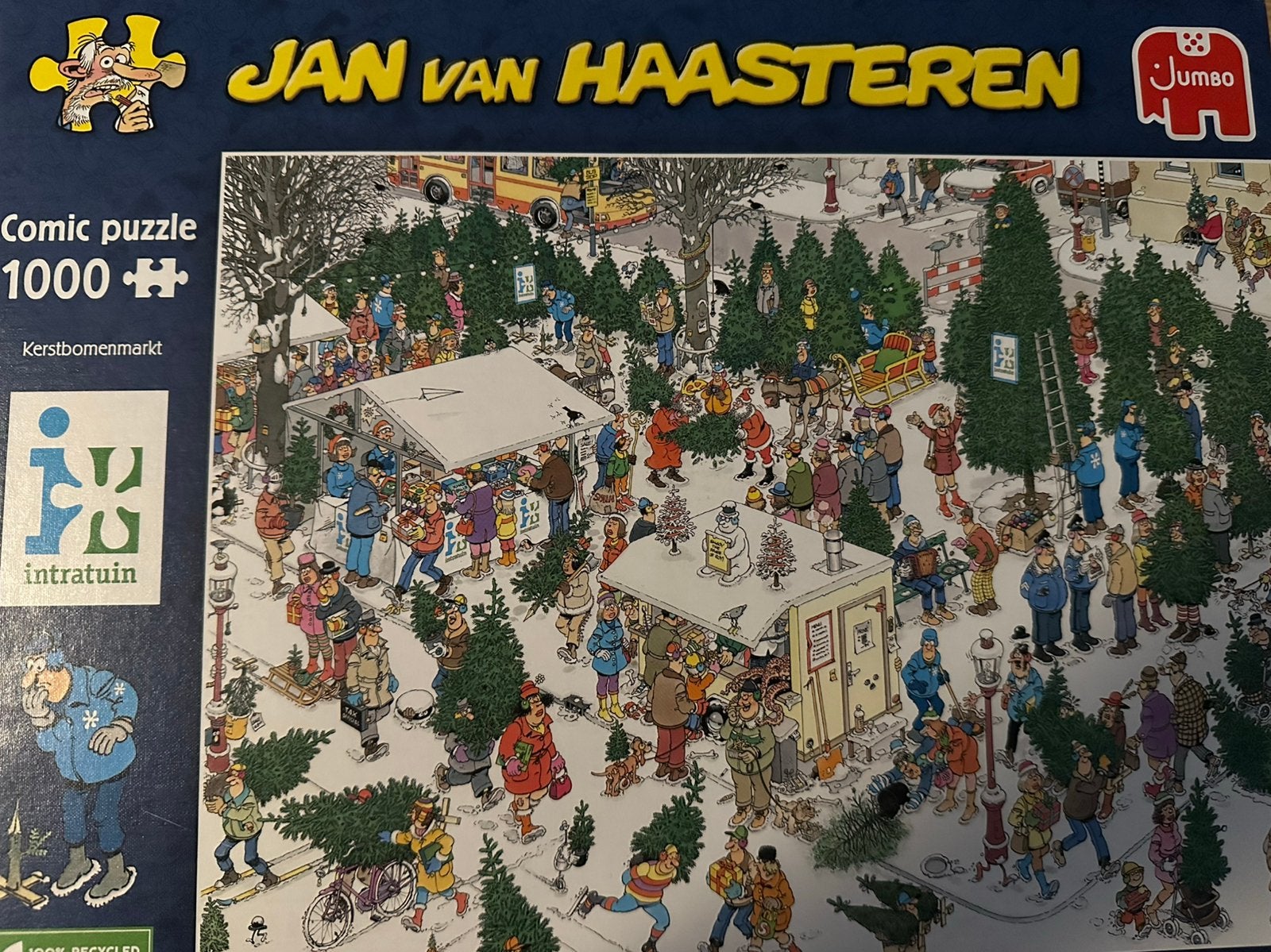 Jan van Haasteren puzzel Kerstbomenmarkt 1000 stukjes, Ophalen of Verzenden, 500 t/m 1500 stukjes, Zo goed als nieuw, Legpuzzel