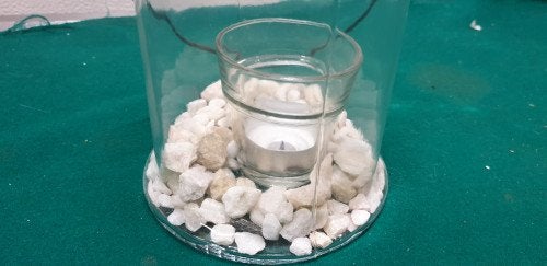 -	Decoratievaas met stenen en waxinelichthouder, Ophalen of Verzenden