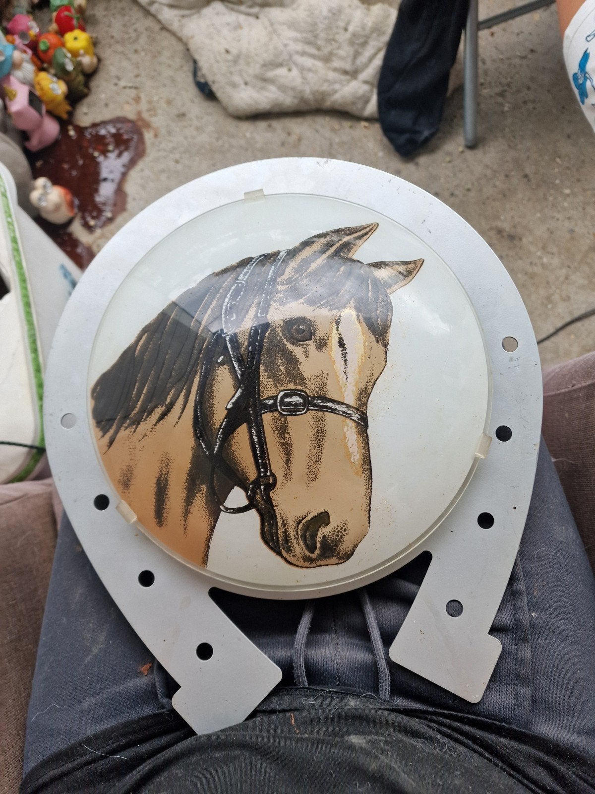 Vintage hoefijzer wandlamp met paardenhoofd, Ophalen
