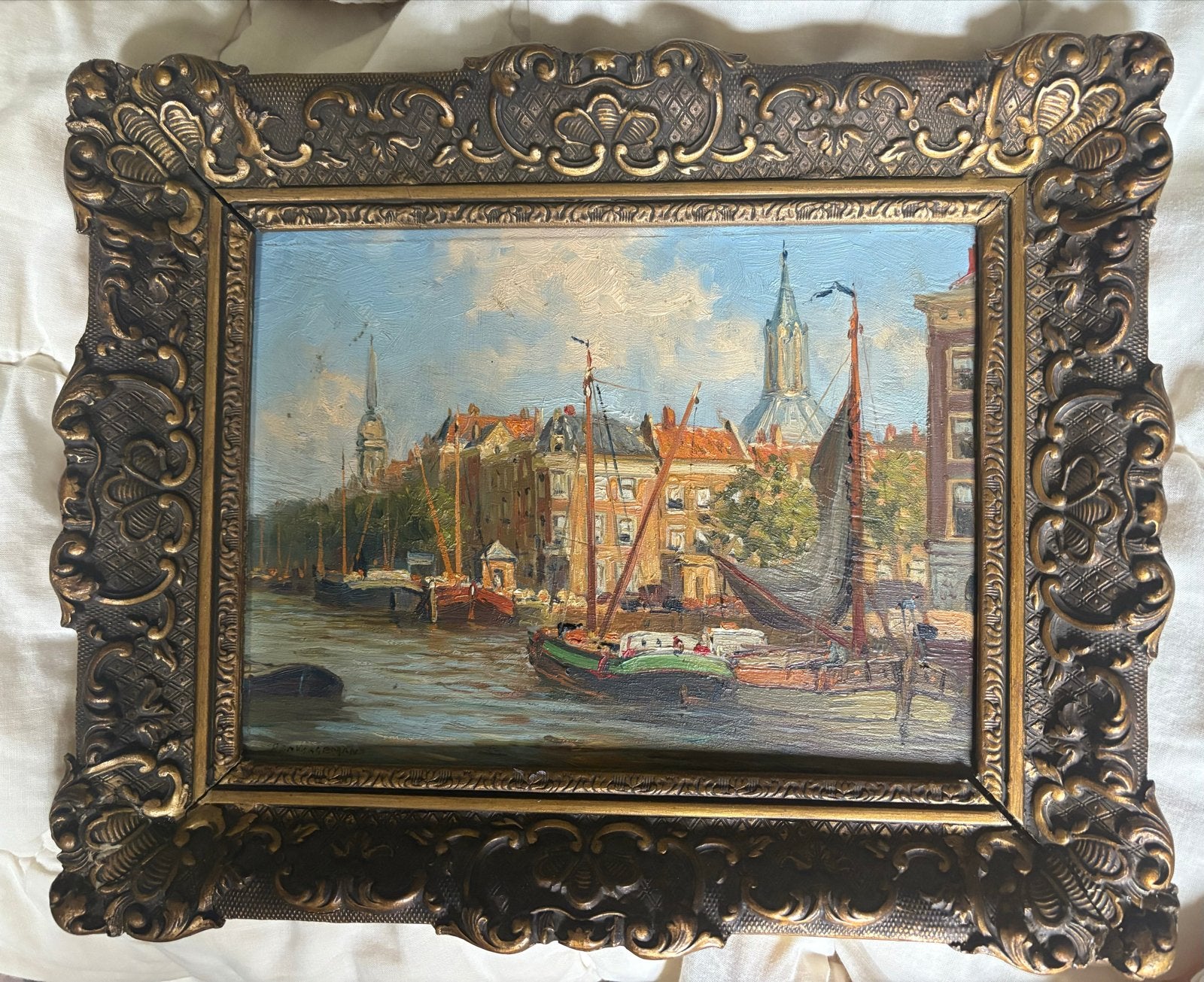 PJA Wagemans - Leuvehaven Rotterdam, Ophalen, Doek, Gesigneerd, Olieverf