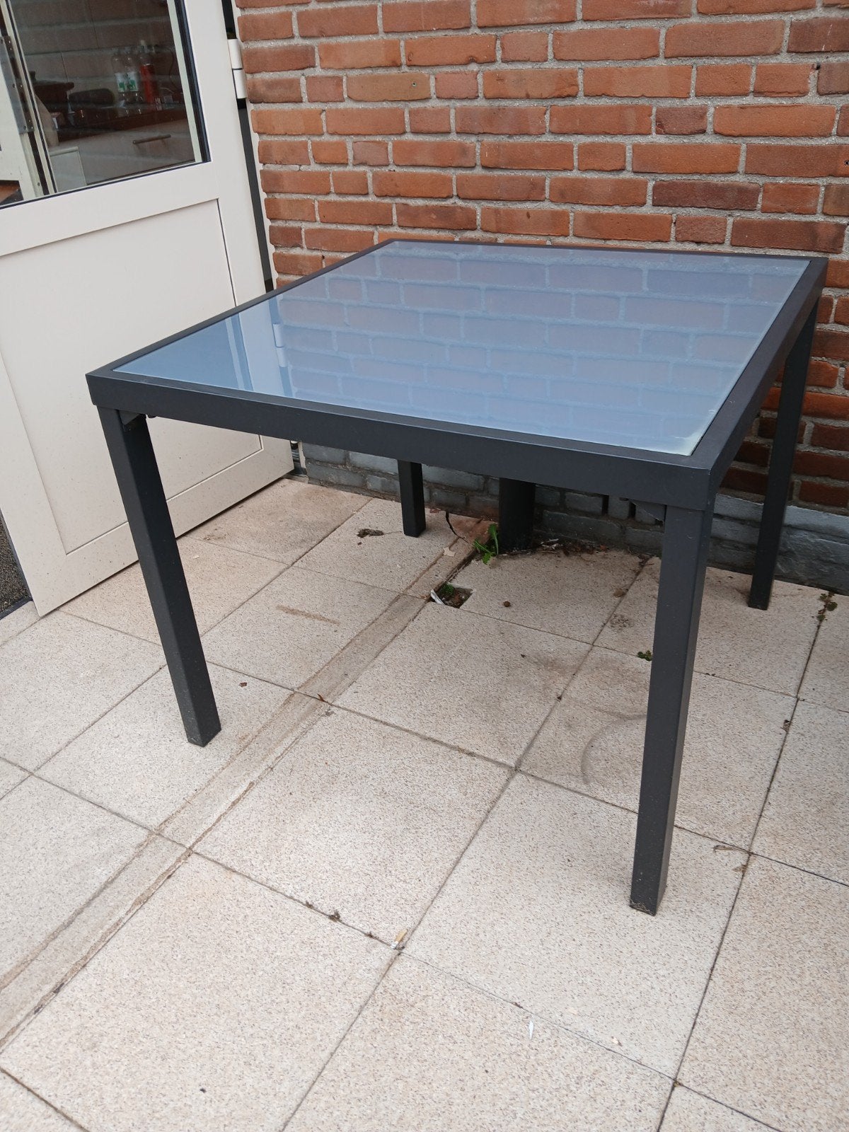 Moderne tuintafel met glazen blad - Vierkant, Ophalen, Gebruikt, Vierkant, Metaal