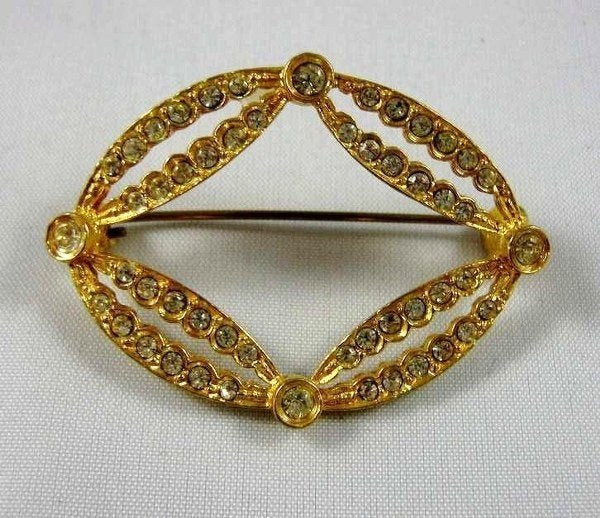 Prachtige vintage Rhinestone Bohemia broche 24k verguld 2496, Sieraden, Tassen en Uiterlijk, Broches, Ophalen, Zo goed als nieuw