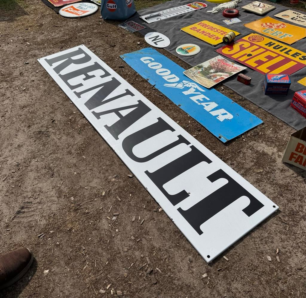 Vintage Renault Emaille Reclamebord - Groot Formaat, Verzamelen, Merken en Reclamevoorwerpen, Ophalen, Reclamebord, Gebruikt, .