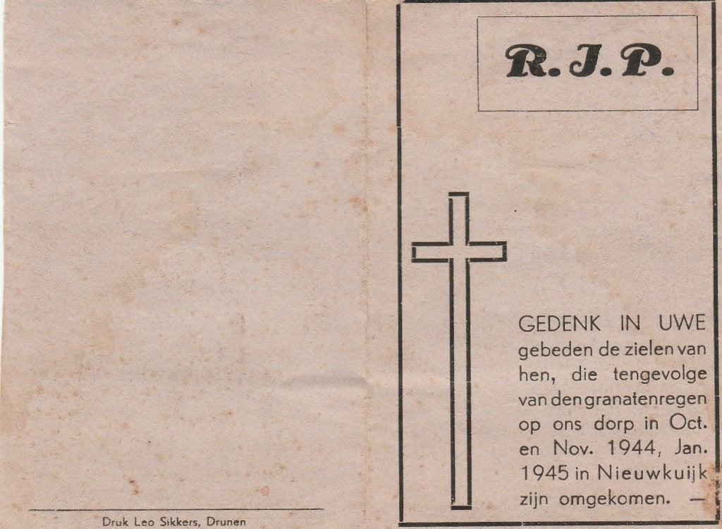 ol.nieuwkuijk 1944-1945-de man-v eggelen-v son-v beurden+ 1, Verzamelen, Bidprentjes en Rouwkaarten, Ophalen of Verzenden, Bidprentje
