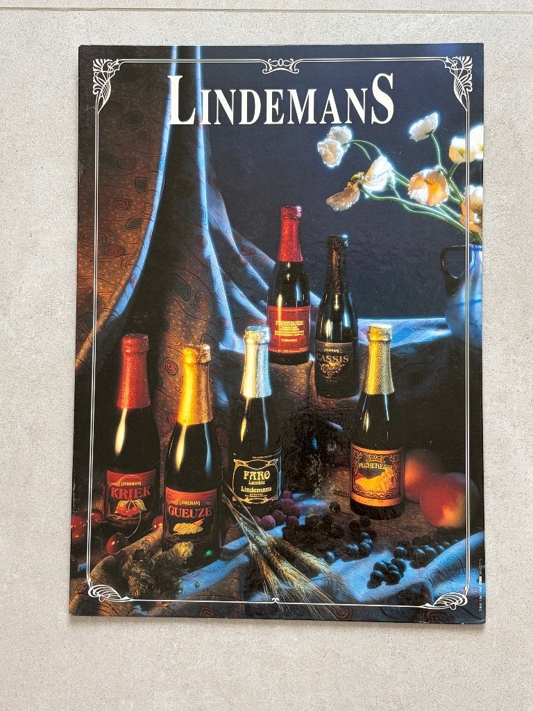 Lindemans bier reclamebord – 34 x 48 cm, Verzamelen, Ophalen of Verzenden, Gebruikt, Reclamebord, Plaat of Schild, Overige merken