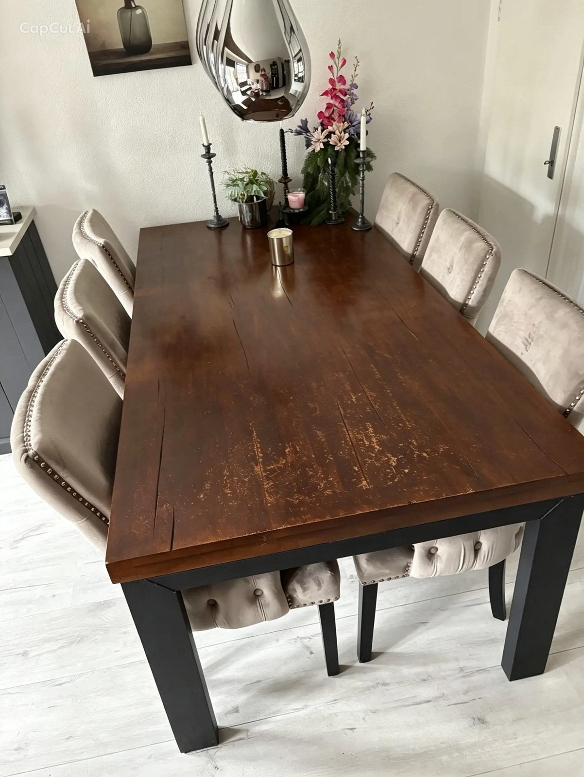Mooie grote teakhouten tafel, Ophalen, Teakhout, 200 cm of meer, 50 tot 100 cm