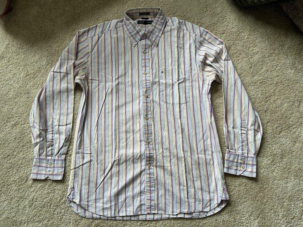 Tommy Hilfiger Overhemd Blouse 80's Pastel Maat L, Blauw, Tommy Hilfiger, Ophalen of Verzenden, Zo goed als nieuw