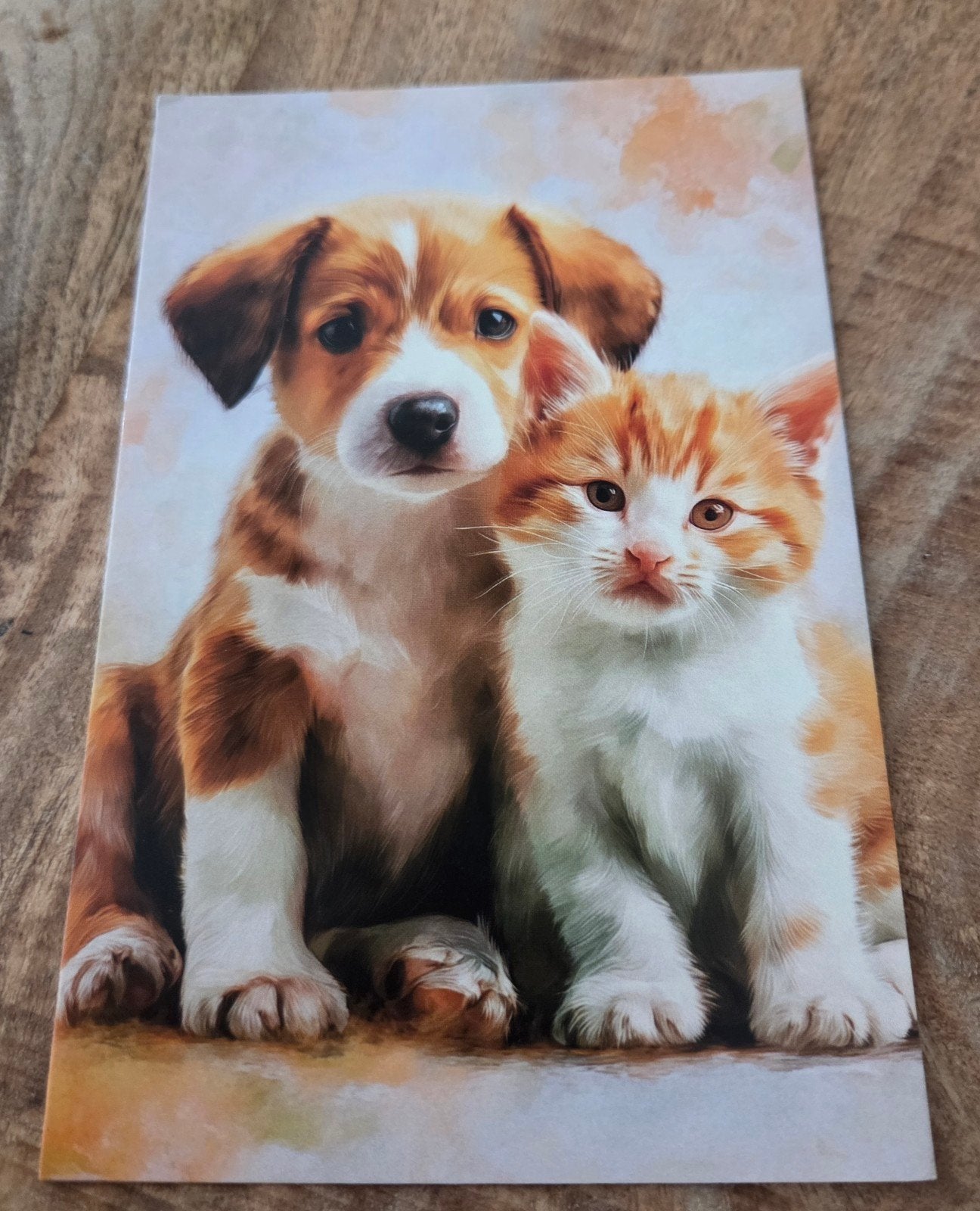 Leuke ansichtkaart met puppy en kitten, Verzenden, 1980 tot heden, Ongelopen, Hond of Kat