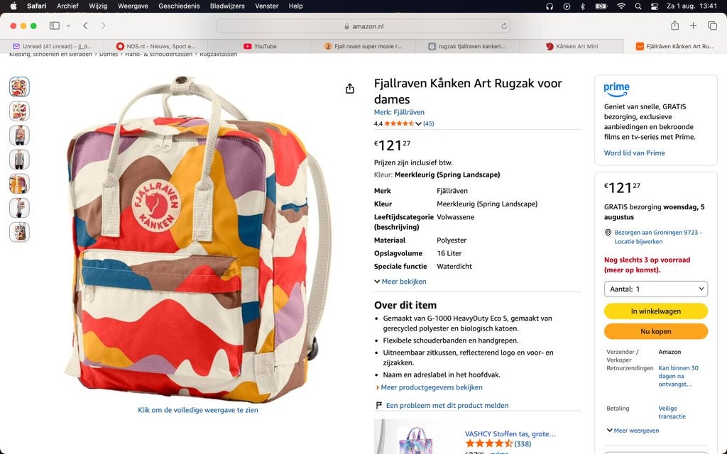 Fjallraven kanken mini Art rugzak & seatpad, Ophalen of Verzenden, Gebruikt, Overige merken, 30 tot 45 cm