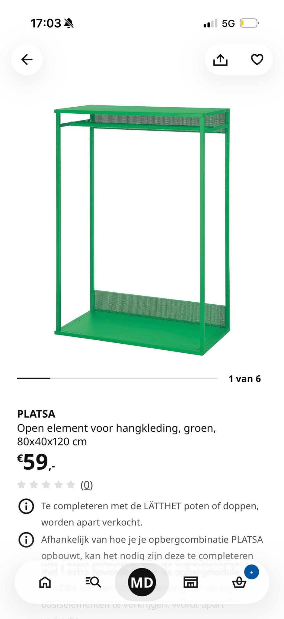PLATSA Open element voor hangkleding, groen, 80x40x120 cm, Huis en Inrichting, 100 tot 150 cm, Nieuw, Metaal, 25 tot 50 cm