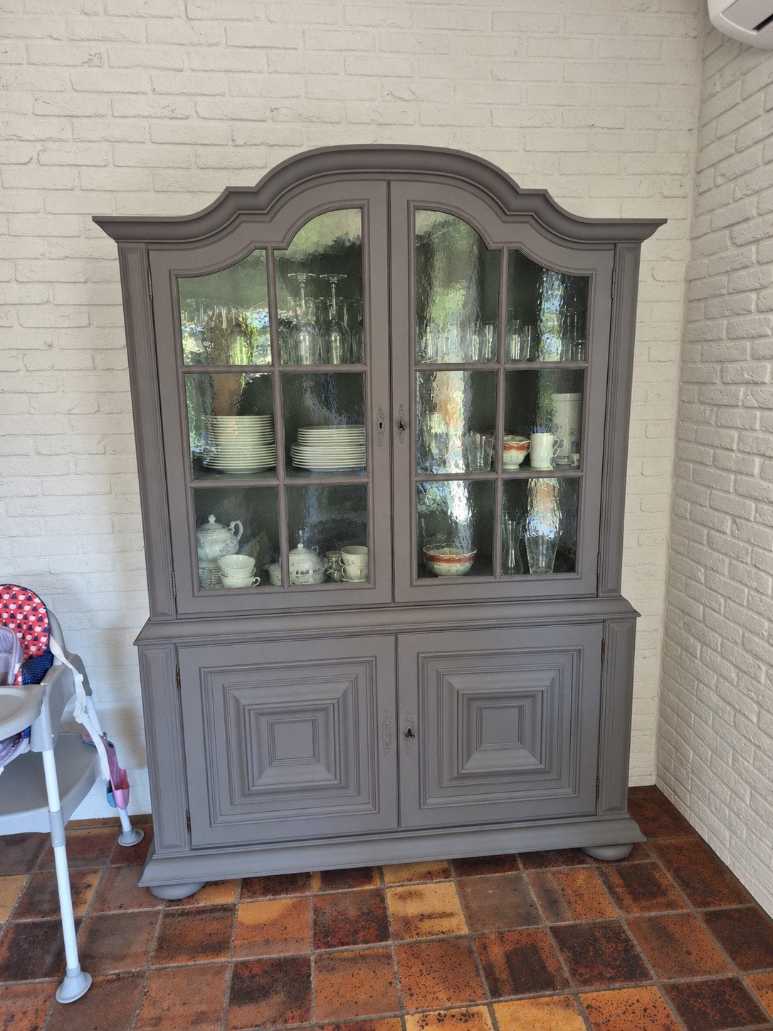 Landelijke buffekast - Grijs - 150x45x204, Ophalen, 100 tot 150 cm, Overige houtsoorten, Landelijke stijl