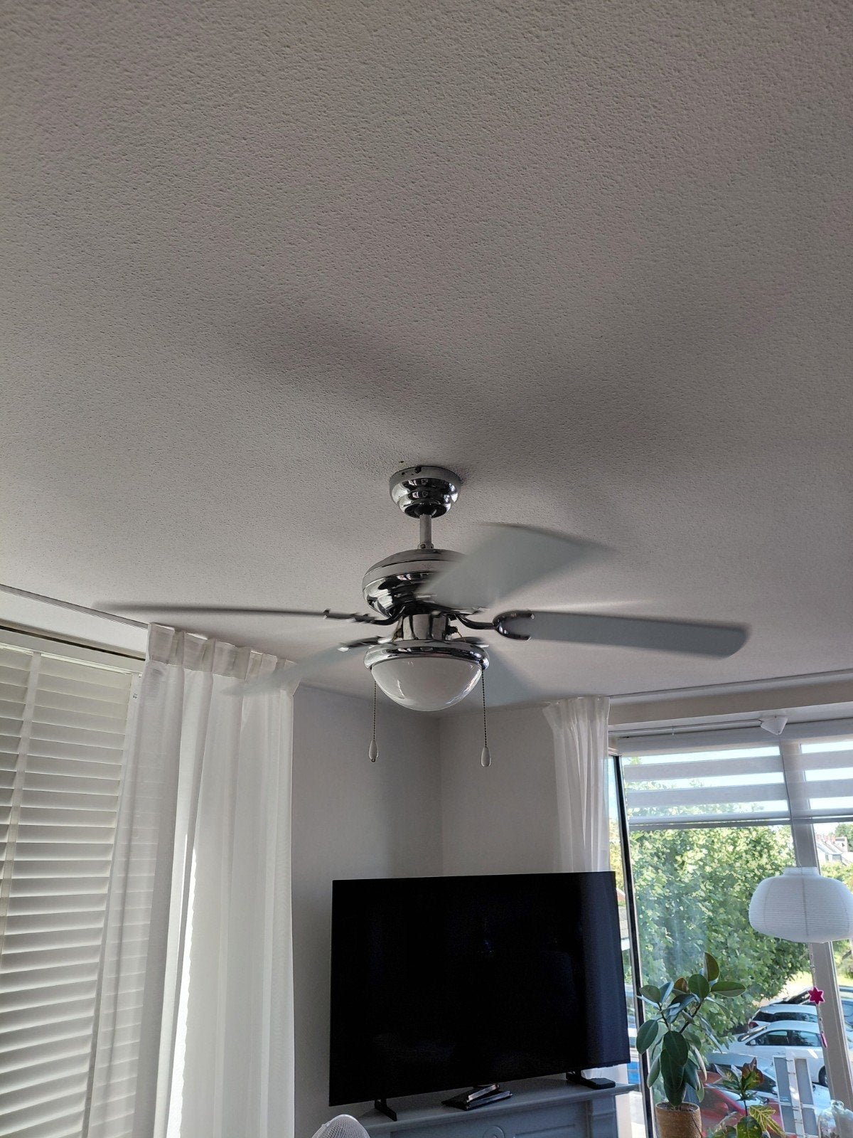 MOOIE CHROME PLAFONDVENTILATOR MET VERLICHTING., Ophalen, Gebruikt, Plafondventilator