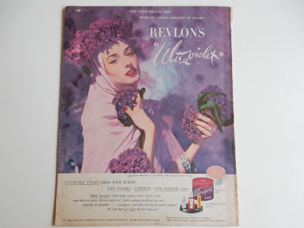 Revlon's Ultra violet recl. uit Amerikaans tijdschrift., Ophalen of Verzenden, 1940 tot 1960, Buitenland, Knipsel(s)